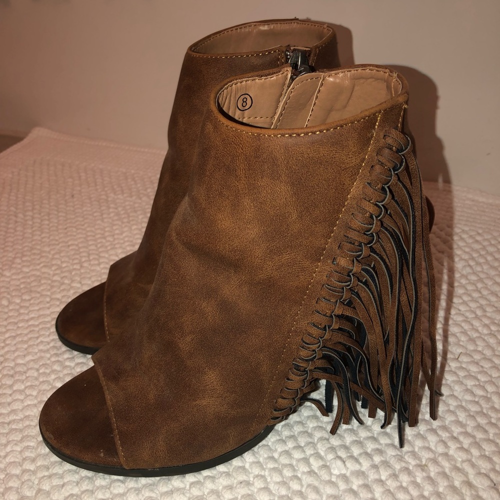 Peep Toe Wedges With Fringe